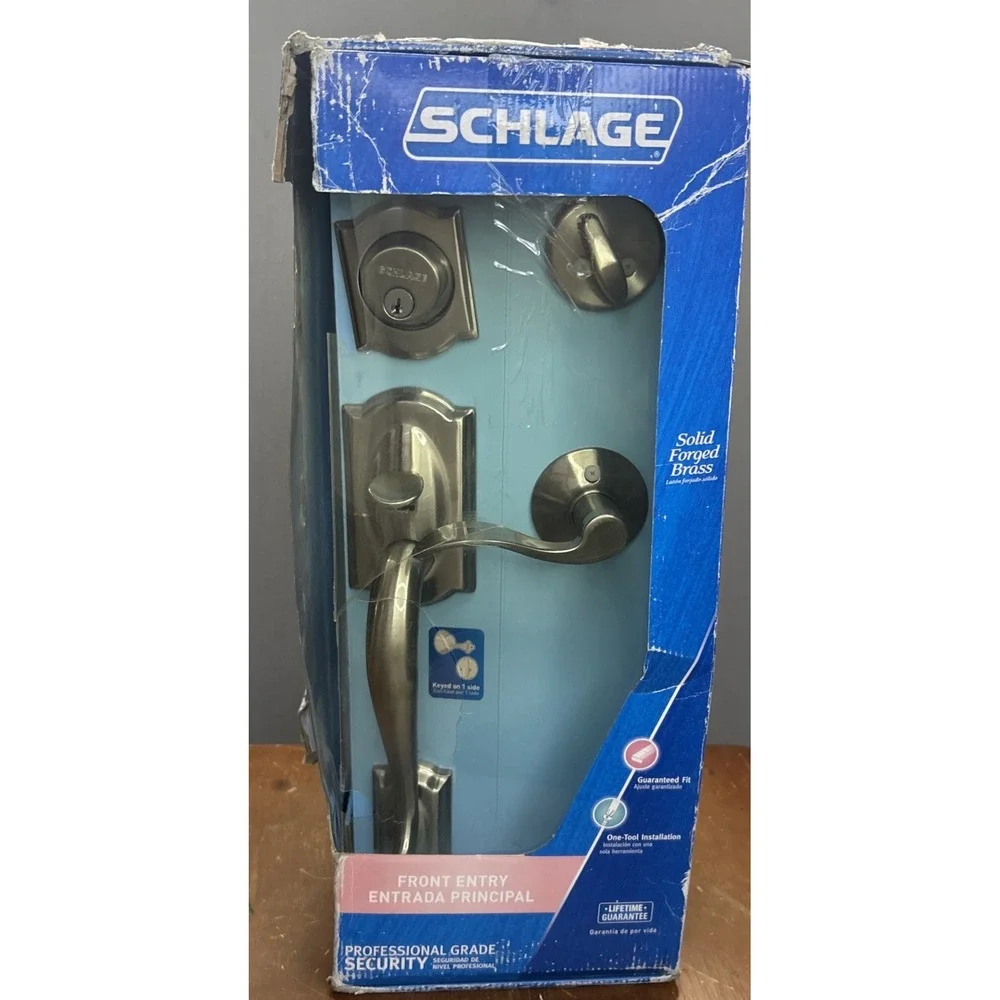 Schlage F360 V CAM 619 ACC Camelot Front Entry Handleset Lever Satin Nickel